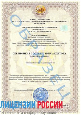Образец сертификата соответствия аудитора №ST.RU.EXP.00006030-1 Коркино Сертификат ISO 27001